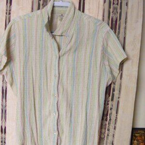 Ladies Size Large Pastel Striped Button-up Blouse Shirt by Woolrich